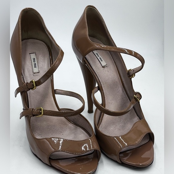 Miu miu Mary Jane Classic Ever Chic prada Double Strap Beige Nude Heel Sz 37/6-7 - Picture 1 of 14